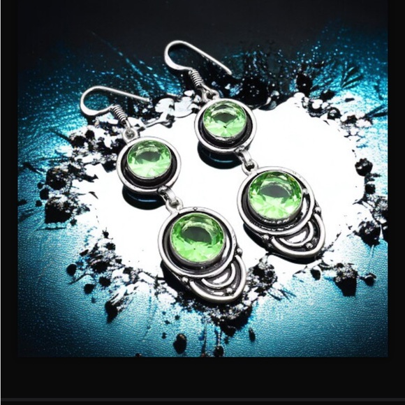 Peridot Handcrafted Drop Hook Style Dangle Earrings 2.4” Long Handmade In India - Picture 4 of 13